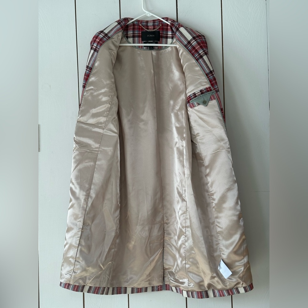 J. Crew Alfie Topcoat in Vintage Plaid Italian Wool Ivory Red Sz 6 - Picture 9 of 13